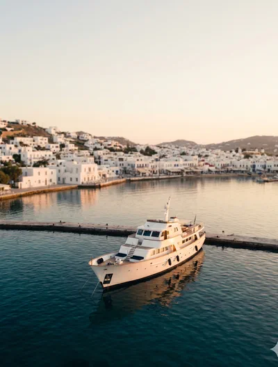 A moored charter yacht in the Mediterranean